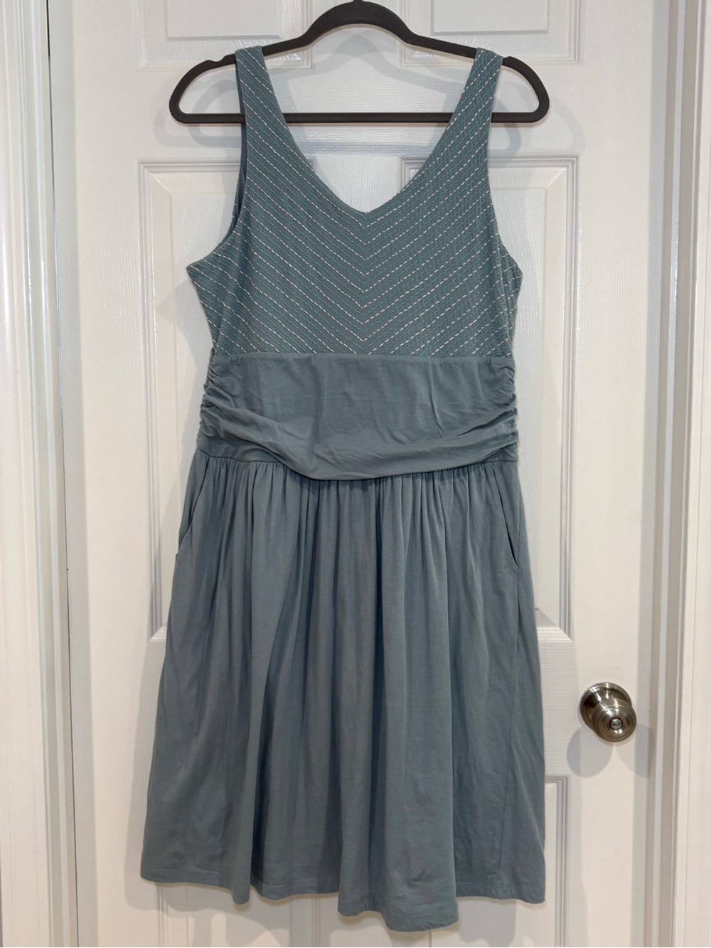 Synergy Organic Clothing Sleeveless V-Neck Embroidered Slate Blue Tank Dress XL